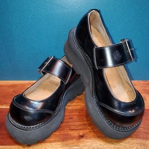 T.U.K. Black Leather Platform Mary Jane Shoes UK size 5
